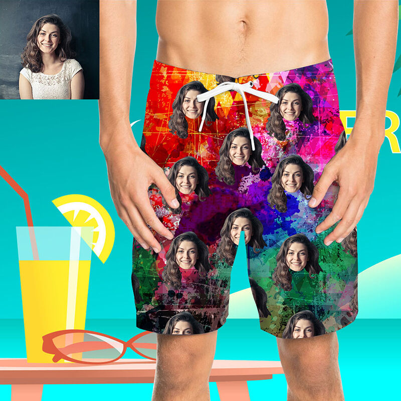 Custom Face Colourful Painting Men's Beach Shorts