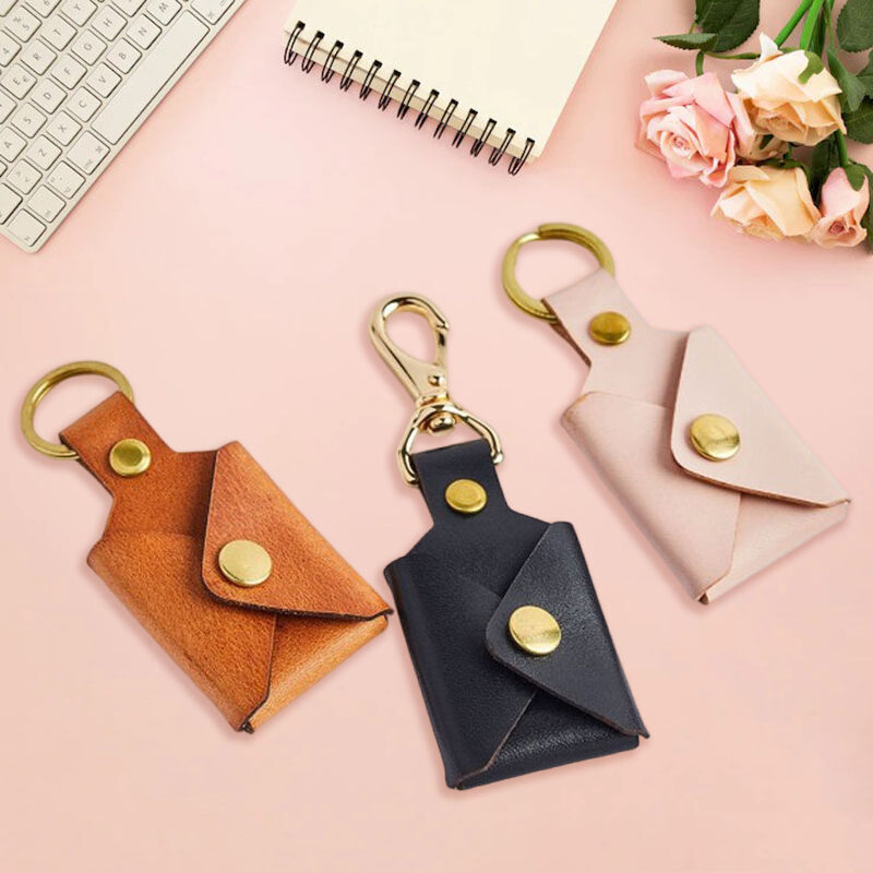 Personalized Multi Photo Leather Envelope Keychain for Girlfriend