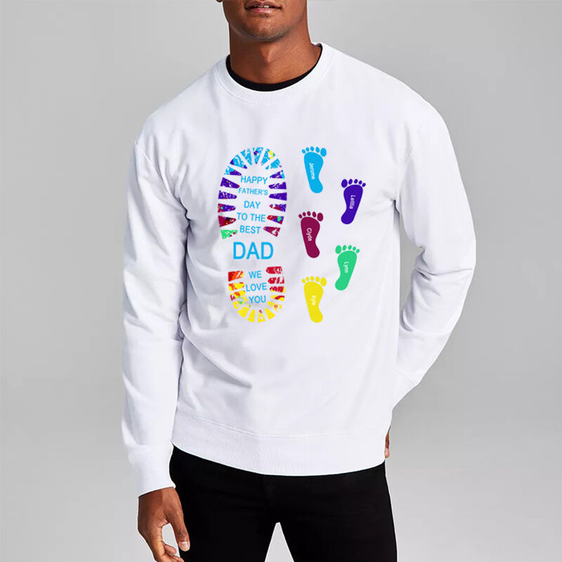 Personalized Sweatshirt with Big and Little Footprint Custom Name for Father's Day