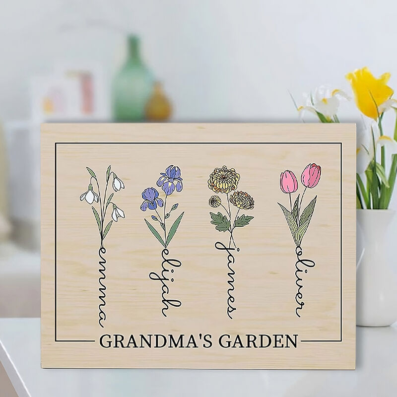 Personalized Birth Flower Frame Retro Style with Custom Name Elegant Gift for Mother
