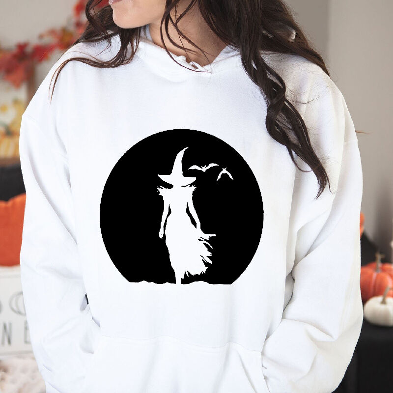 Artistic Hoodie with Witch Pattern On Moonlit Night Bold Design Gift for Women