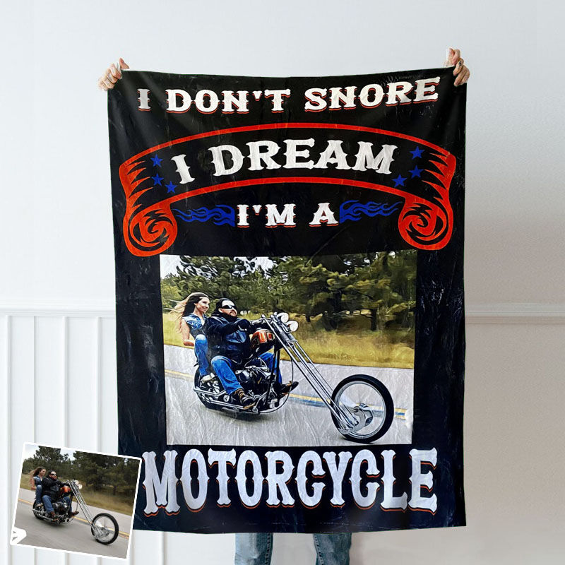 Personalized Picture Motorcycle Blanket Stylish Print Gift for Him "I Dream"
