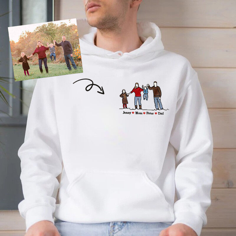Personalized Hoodie Custom Embroidered Colorful Family Photo with Names Attractive Gift for Parents