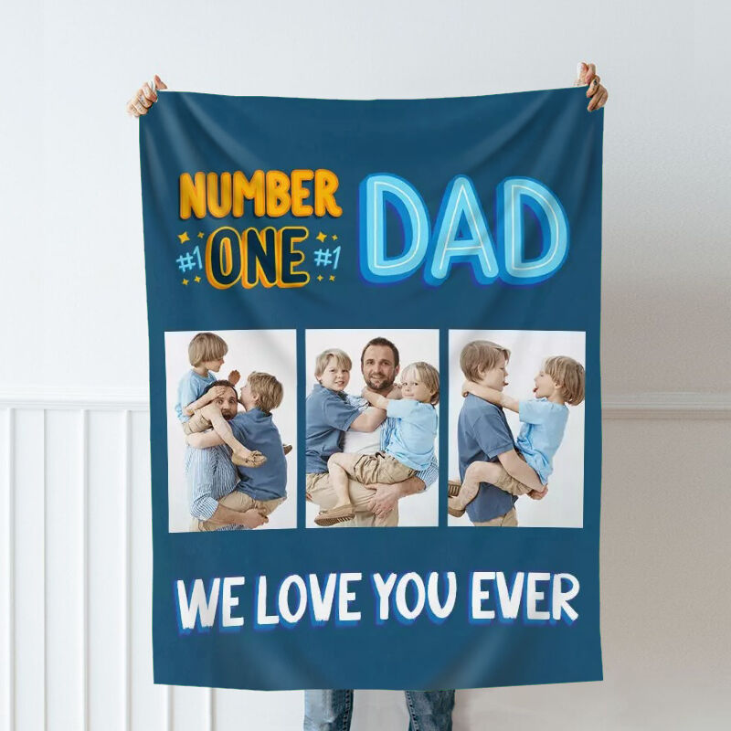 Personalized Picture Blanket Warm Gift for Dad "We Love You Ever"