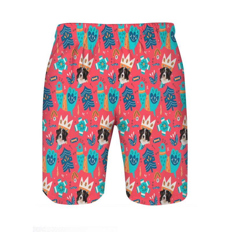 Personalized Picture Men's Beach Shorts with Cartoon Roosters Pattern Cute Gift for Friend