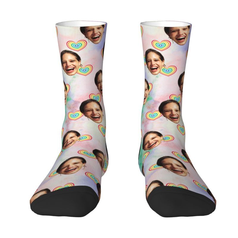 Personalisierte Gesicht Socken Regenbogen Gradient Farbe Socken für Jahrestag Geschenk