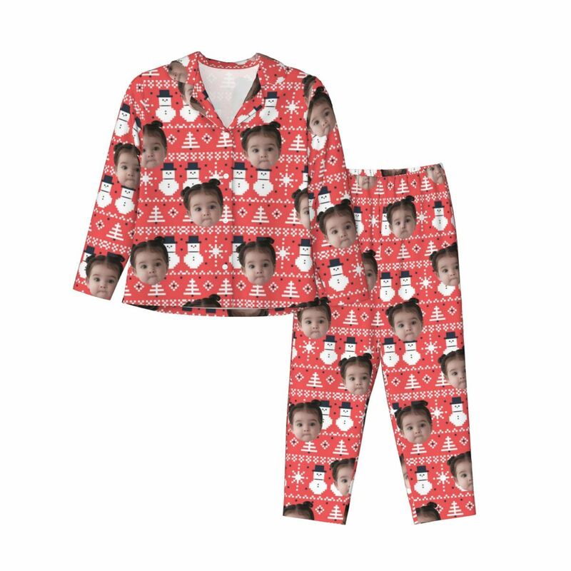 Personalisierte Pyjamas mit individuellem Kinderfoto Niedlicher Pixel-Schneemann-Design Attraktives Geschenk für ihre Familie