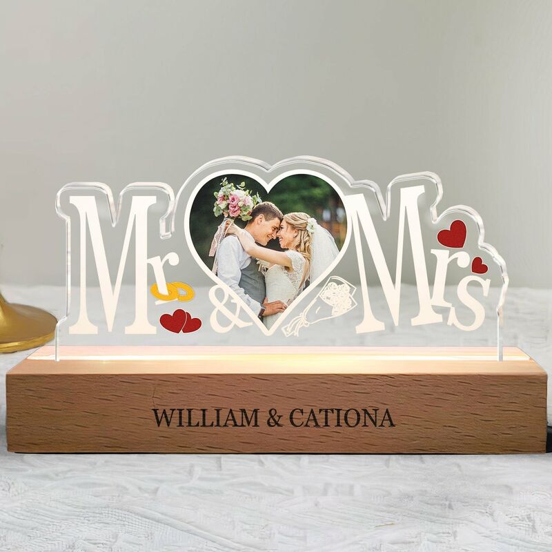 Personalized Mr And Mrs Led Light Custom Heart Photo For Couple