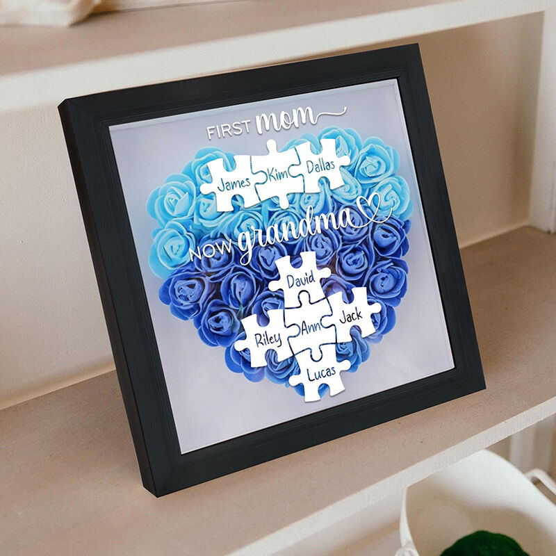 Personalized Flower Shadow Box First Mom Now Grandma Custom Name Puzzle Unique Mother's Day Gift