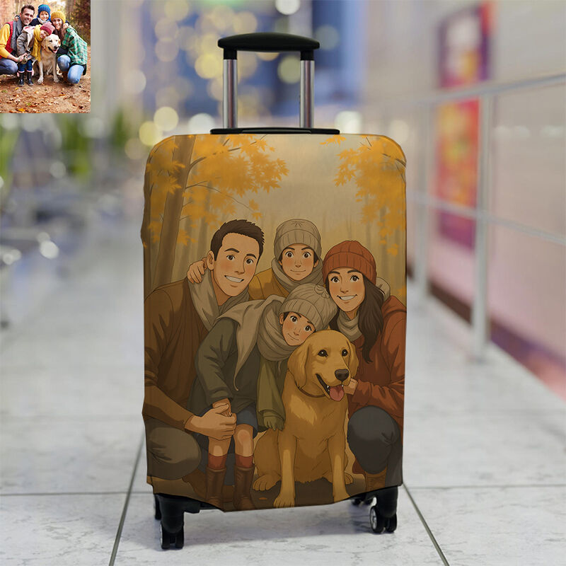 Personalized Luggage Cover Custom Cartoon Style Photo Fun Gift for Family