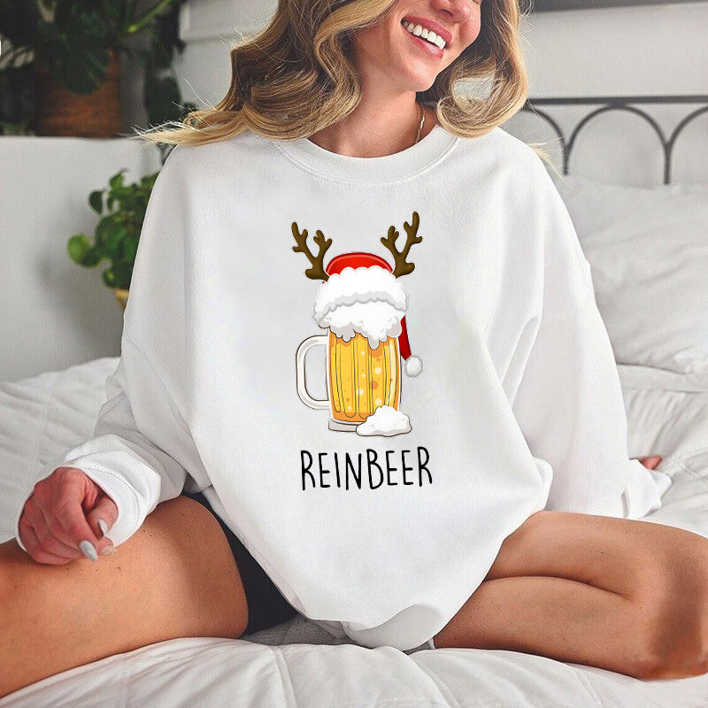 Sweat-shirt personnalisé Reinbeer Winedeer Mot de jeu de mots amusant sur les rennes Cadeau de Noël pour les couples