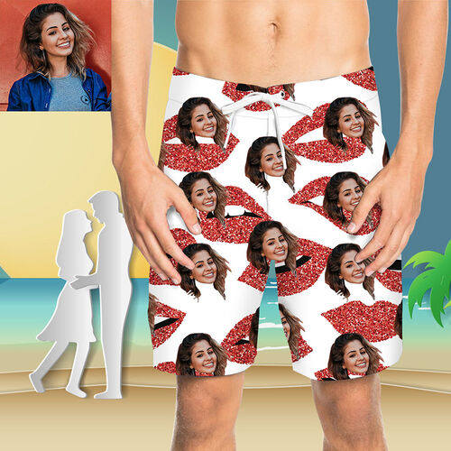 Pantaloni da Spiaggia Uomo Corti Personalizzati con Faccia Labbra Rossa