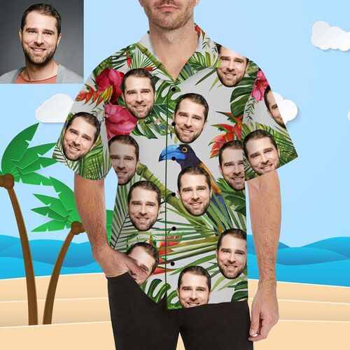 Personalisiertes Gesicht Vögel Und Blumen Männer Hawaii-Hemd