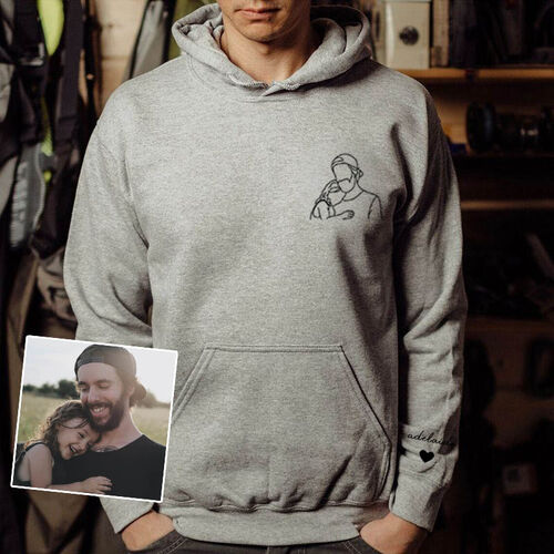 Personalized Hoodie Picture Line Design with Custom Name On The Sleeve for Dear Dad