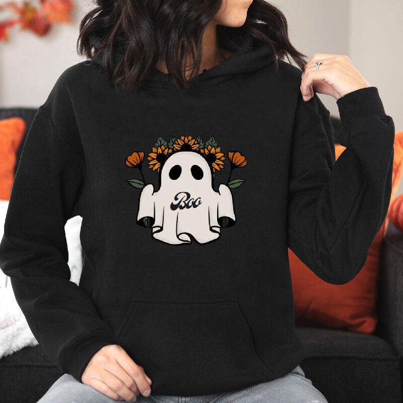Simple Style Hoodie with Flower Ghost Pattern Elegant Gift for Friend