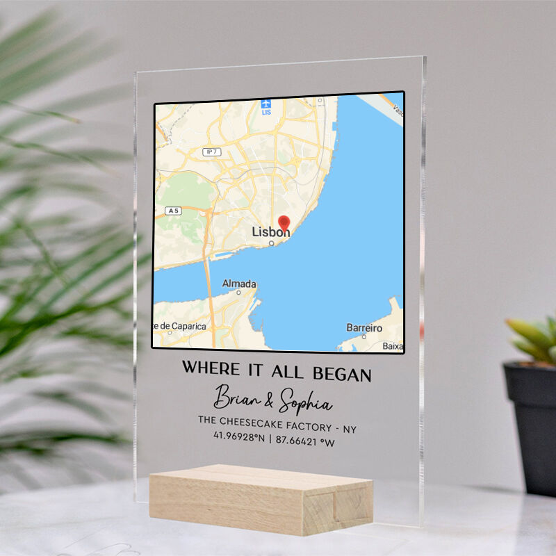 Personalized Acrylic Plaque Where It All Began with Custom Special Day Map Design Meaningful Gift for Couple's Anniversary