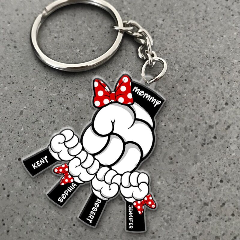Personalized Keychain Cute Fist Bump Pattern Custom Names Design Perfect Gift for Family