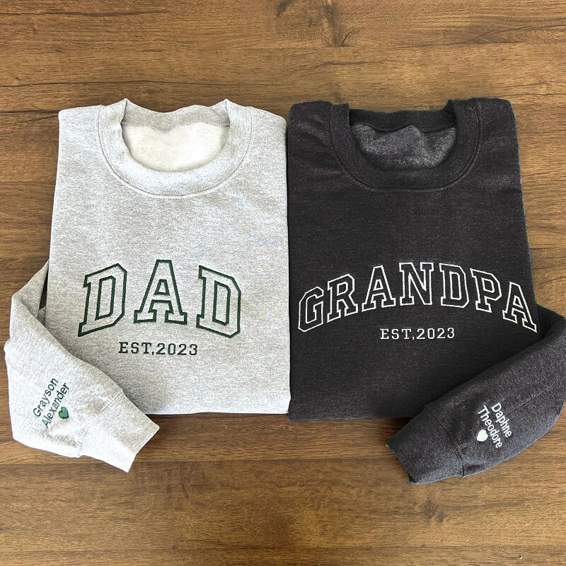Personalized Sweatshirt Embroidered DAD with Custom Child's Names Unique Gift for Father's Day