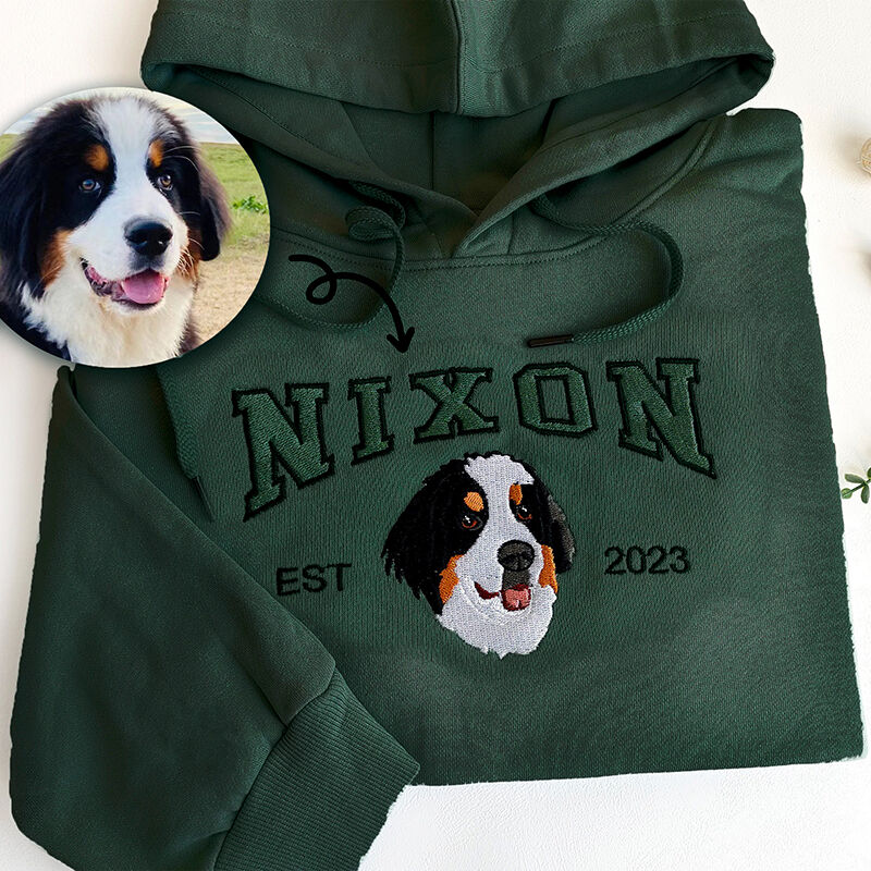 Sudadera Con Capucha Bordada Personalizada Cabeza de Mascota con Foto y Nombre Atractivo Regalo para los Amantes de las Mascotas