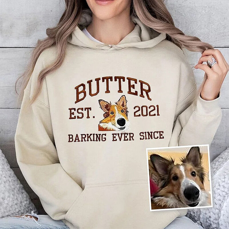 Personalisierte Hoodie bestickt benutzerdefinierte Haustier Kopf Foto Bellen immer seit perfektes Geschenk für Tierliebhaber