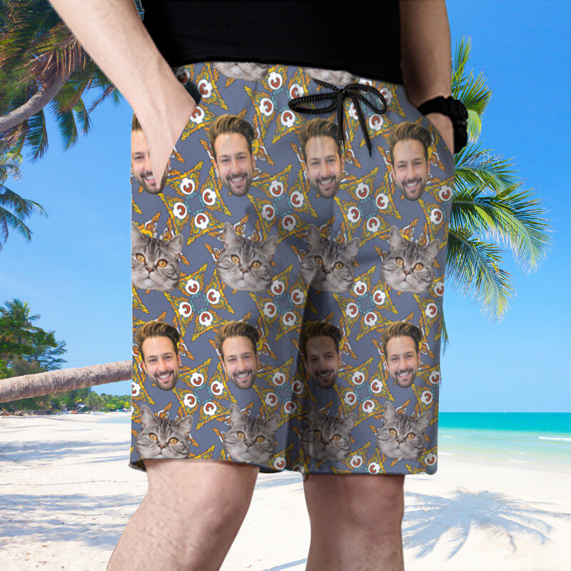 Personalized Picture Men's Beach Shorts Unique Design Gift for Family