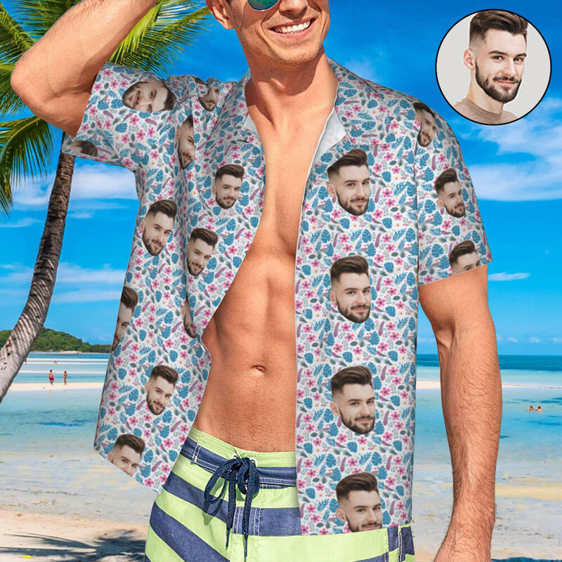 Customized Hawaiian Shirt with Small Floral Prints to Add Face Photos