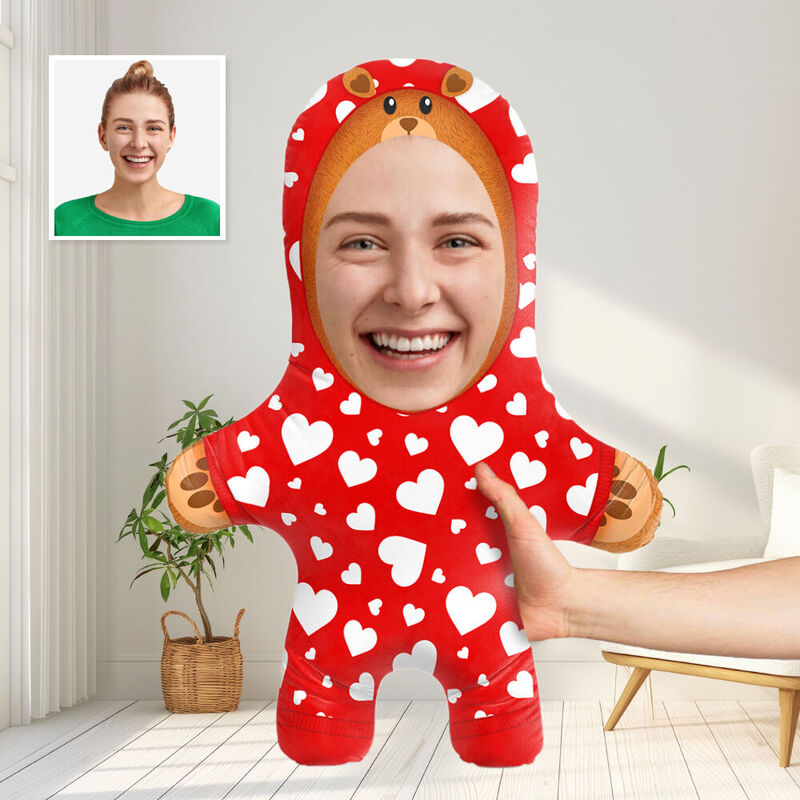 Oreiller de visage personnalisé Love Hearts Teddy Bear Cadeaux mignons pour femmes