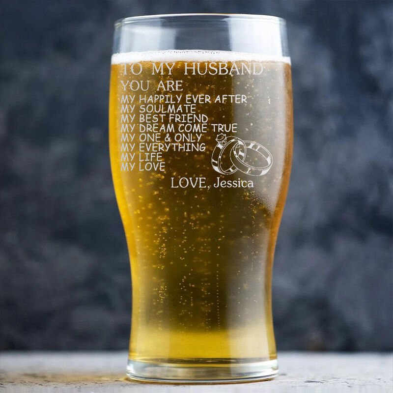 Personalized Name Beer Glass with Wedding Rings Pattern Romantic Gift for Husband "You Are My Life"