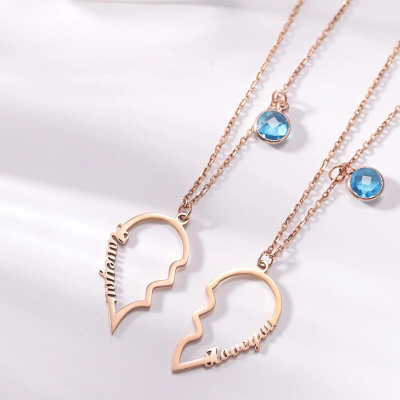 Collier de couple personnalisé avec nom et pierre de naissance Cadeau romantique
