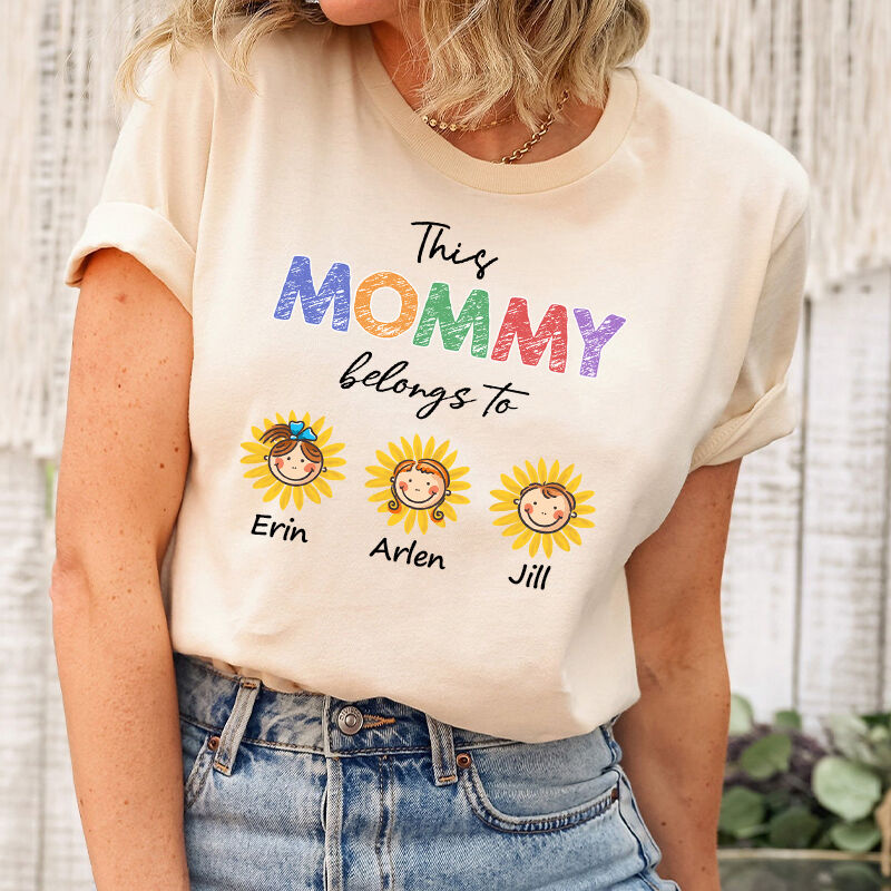 Personalized T-shirt This Mom Belongs To Kids Custom Sunflower Design Perfect Mother's Day Gift