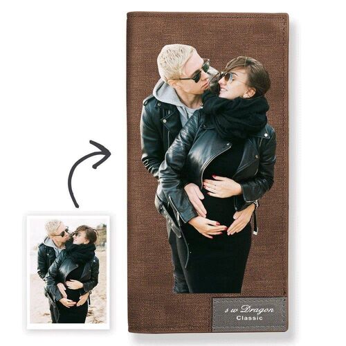 Men's Long Custom Photo Wallet Brown Color Printing