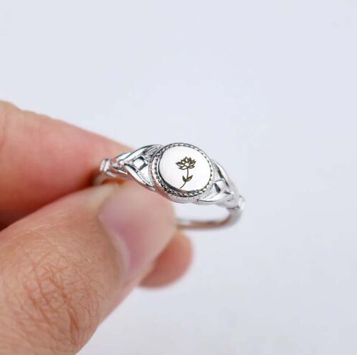 Personalized Engraving Birth Flower Ring
