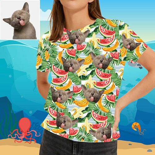 Personalisiertes Haustier-Gesicht Hawaii T-Shirt Mit Frischen Früchten