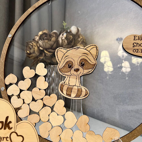 Personalized Round Raccoon Wooden Acrylic Custom Name Guest Book