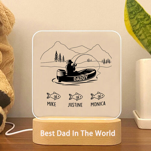 Personalized Acrylic Plaque Lamp Fisherman Pattern with Custom Name for Dear Dad