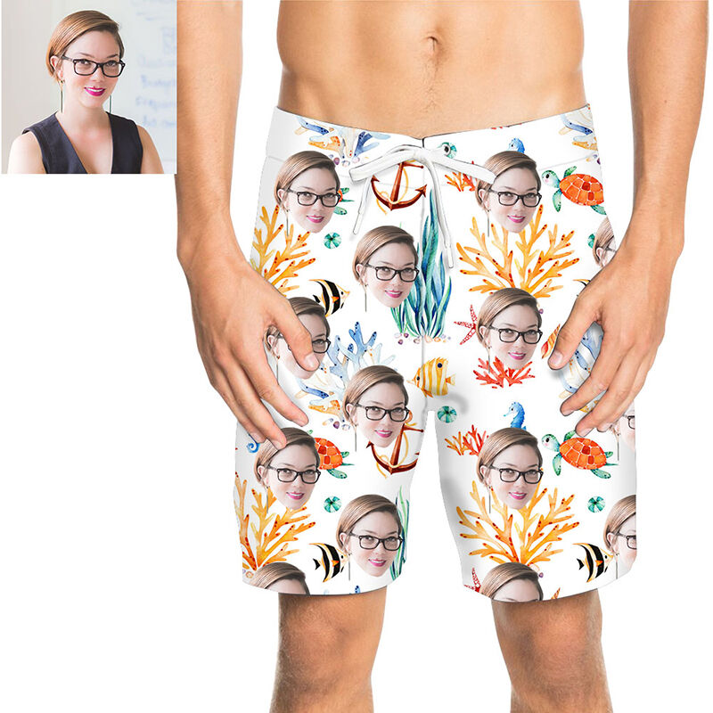 Custom Face Coral Men's Beach Shorts