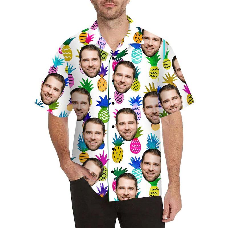 Custom Face Colorful Pineapple Men's All Over Print Hawaiian Shirt