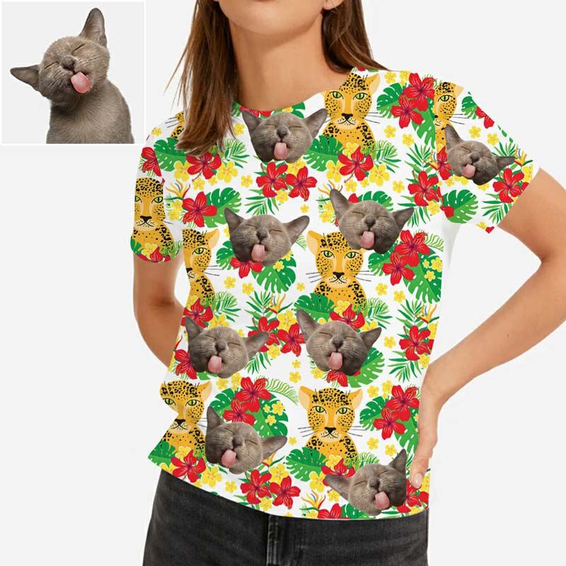 Custom Hawaiian Women's T-Shirt Printed with Leopard