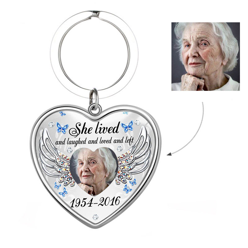 Personalized She Lived And Laughed And Love And Left Memorial Photo Keychain