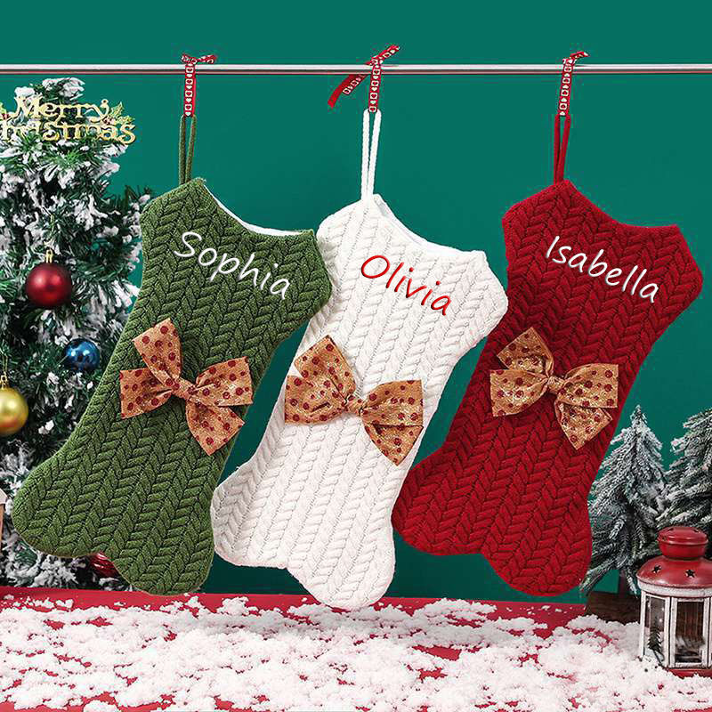 Calcetines de navidad personalizados de nombre forma de mariposa con lazo lindo