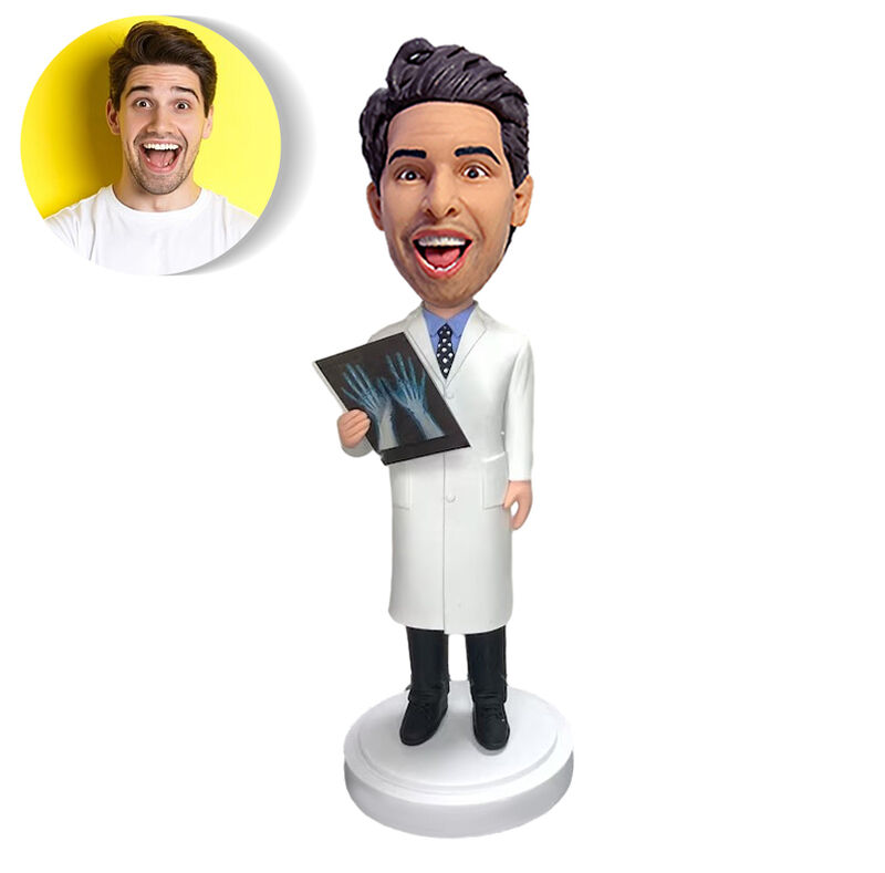 Customized Bobblehead for Doctor Holding Chest X-Ray Results