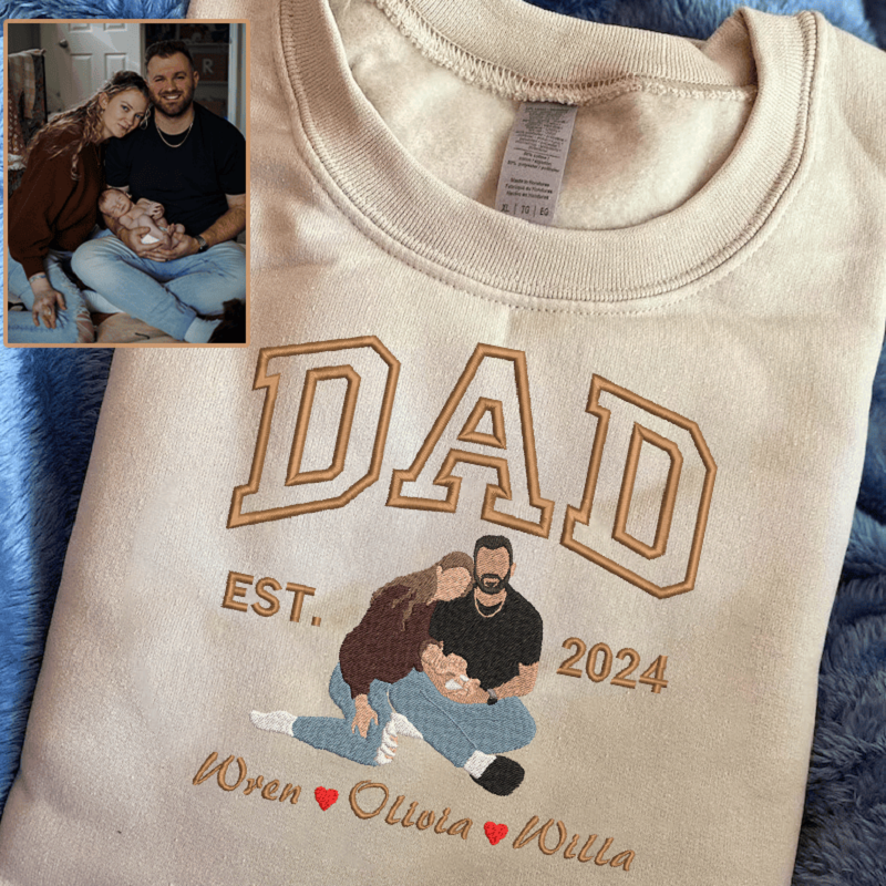 Personalisiertes Sweatshirt mit gesticktem Familienfoto und Namen Design Einzigartiges Geschenk für Eltern