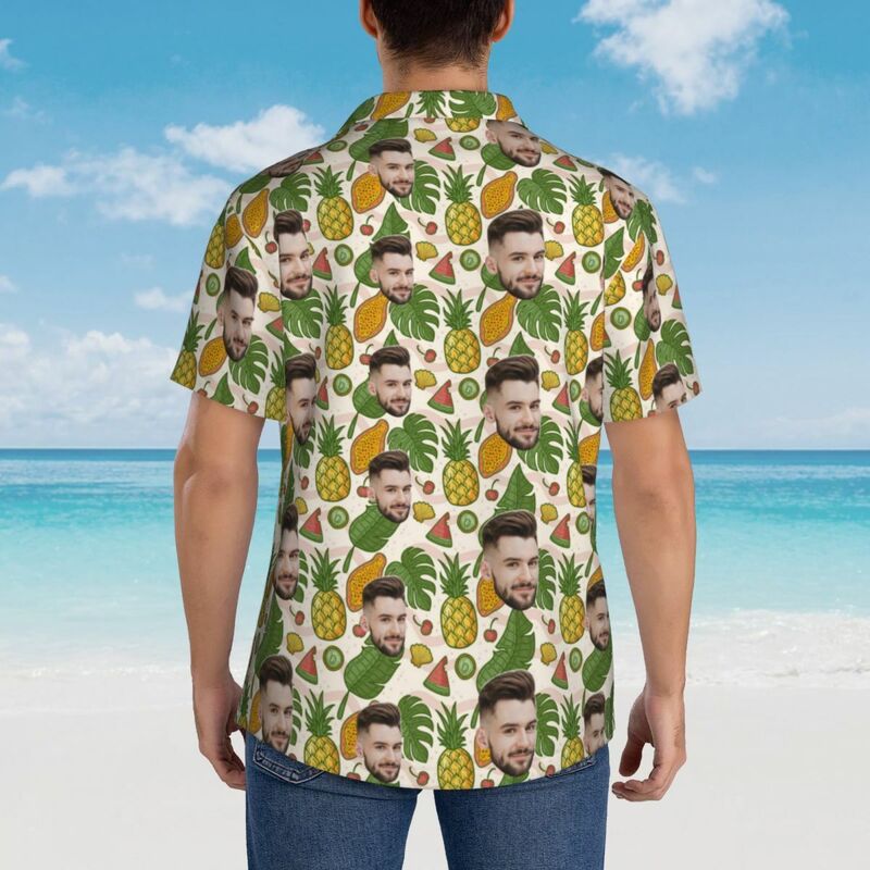 Camisa hawaiana personalizada con estampado de frutas tropicales para regalar a la familia