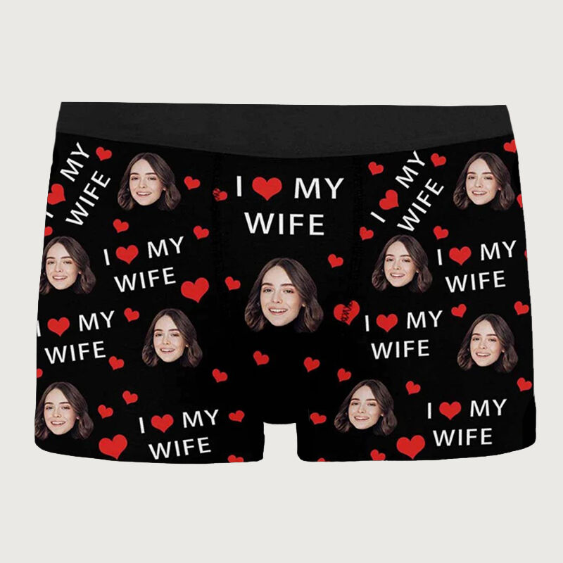 Boxer personnalisé avec photo pour homme, cadeau créatif pour mari « J'aime ma femme »