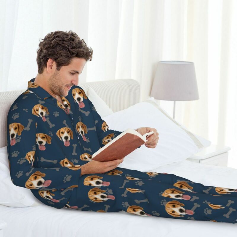 Personalisierte Pyjamas mit Tierfoto Knochen und Pfotenabdrücke-Muster-Design Attraktives Geschenk für Tierliebhaber