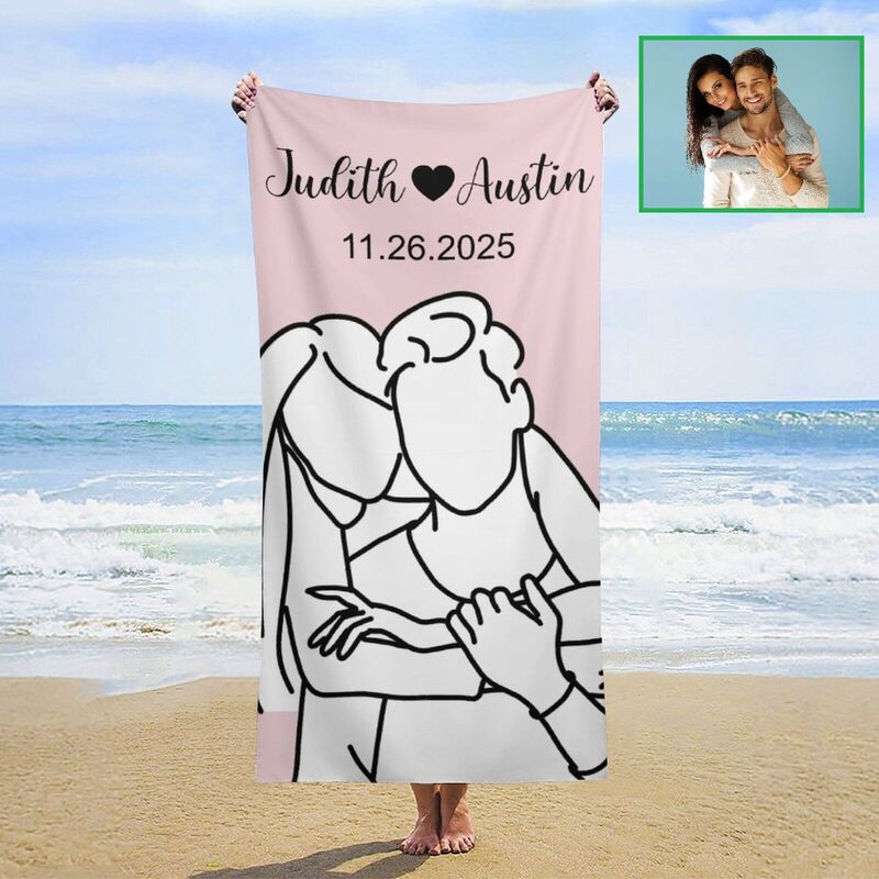 Personalized Photo Bath Towel with Custom Name Creative Gift for Sweet Couples