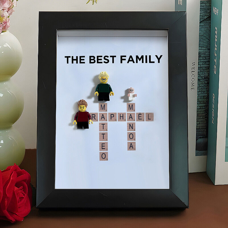 Cadre Photo Minifigure Personnalisé avec Jeu d'Orthographe Cadeau chaleureux pour la famille