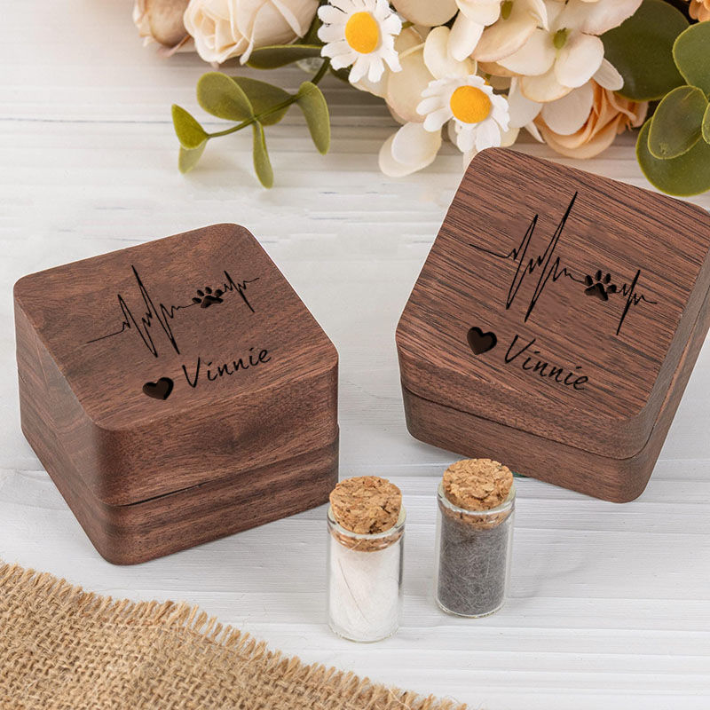 Caja de recuerdo de pelo de mascota con nombre personalizado y estampado de latidos de corazón, regalo creativo para amantes de las mascotas