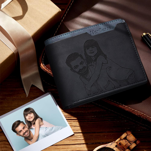Personalisierte doppelseitige Foto Wallet-Geschenk für ihn-Vater trägt seine Tochter auf seinem Rücken