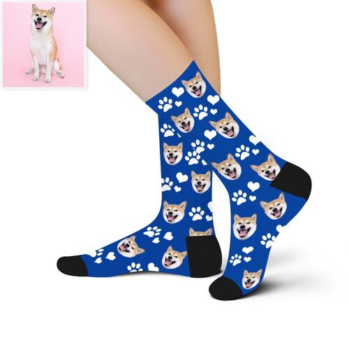 Custom Face Picture Socks Printed with Pet Footprints